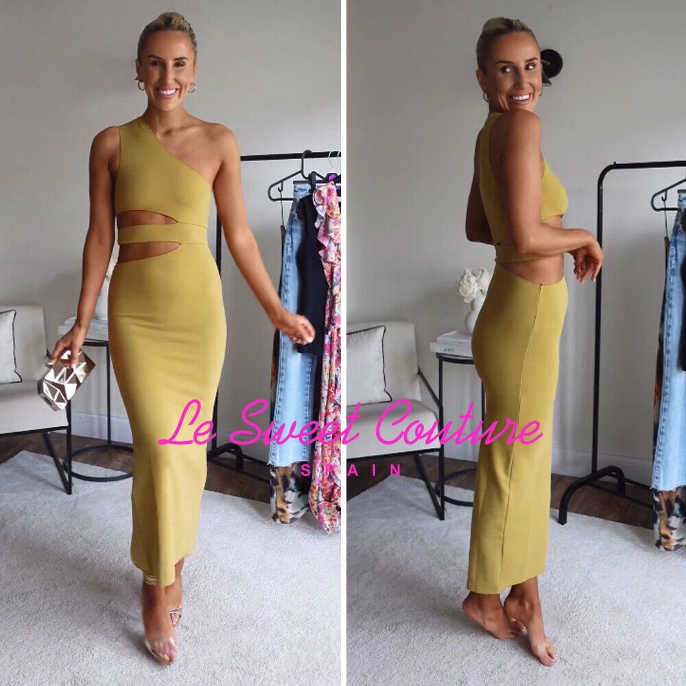 Zara Sexy mustard Yellow FITTED KNIT MINI DRESS WITH CUT-OUT DETAIL. Size M